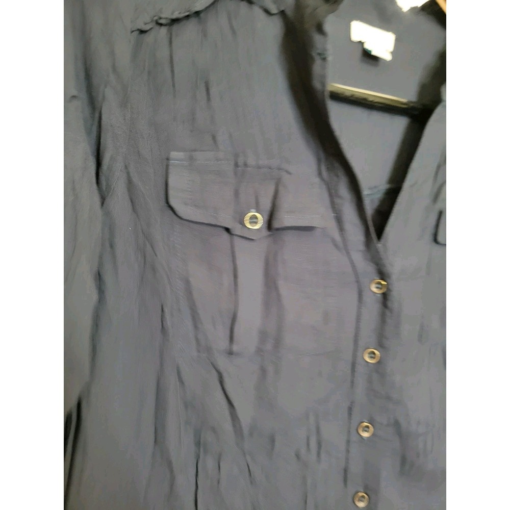 Sundance Navy Blue Button Up Ruffle Blouse Womens PXS Long Sleeve Viscose Top - Picture 11 of 11